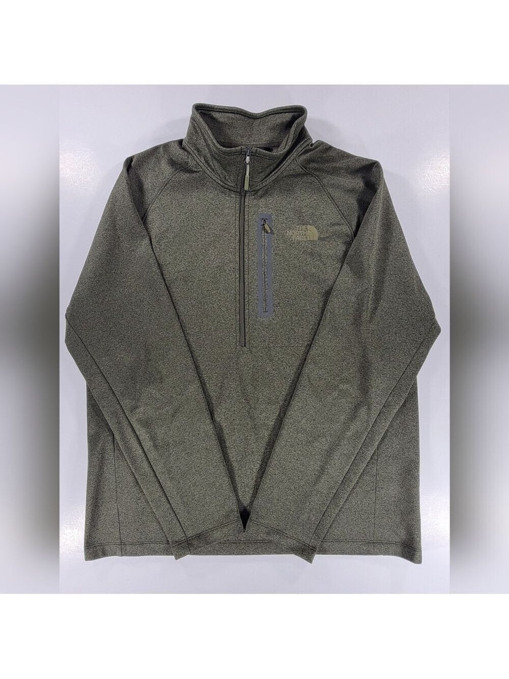 NORTH FACE Sweater Mens XL Olive 1/2 Zip Pullover Chest Pocket Logo Outdoor Hike